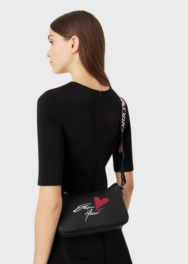γυναίκες Armani τσάντα ώμου με λογότυπο για την ημέρα του Αγίου Βαλεντίνου 4046R6621 μαύρος