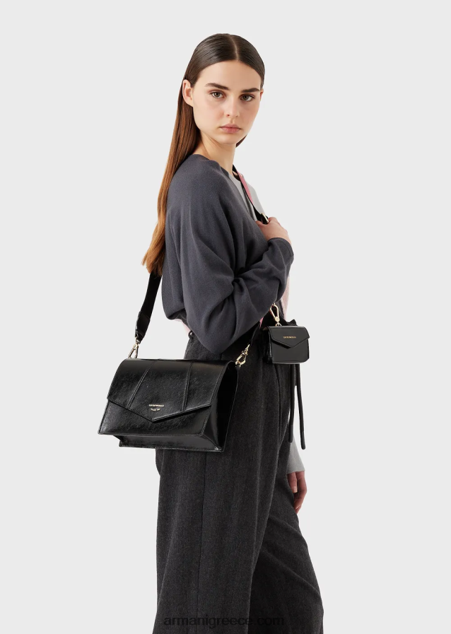 γυναίκες Armani Τσάντα ώμου σε εφέ naplak με θήκη για κάρτες 4046R6612 μαύρος