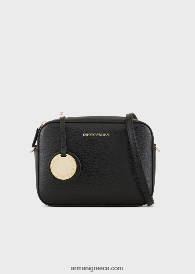 γυναίκες Armani Δερμάτινη θήκη κάμερας palmellato με λουράκι ώμου 4046R6629 μαύρο λογότυπο