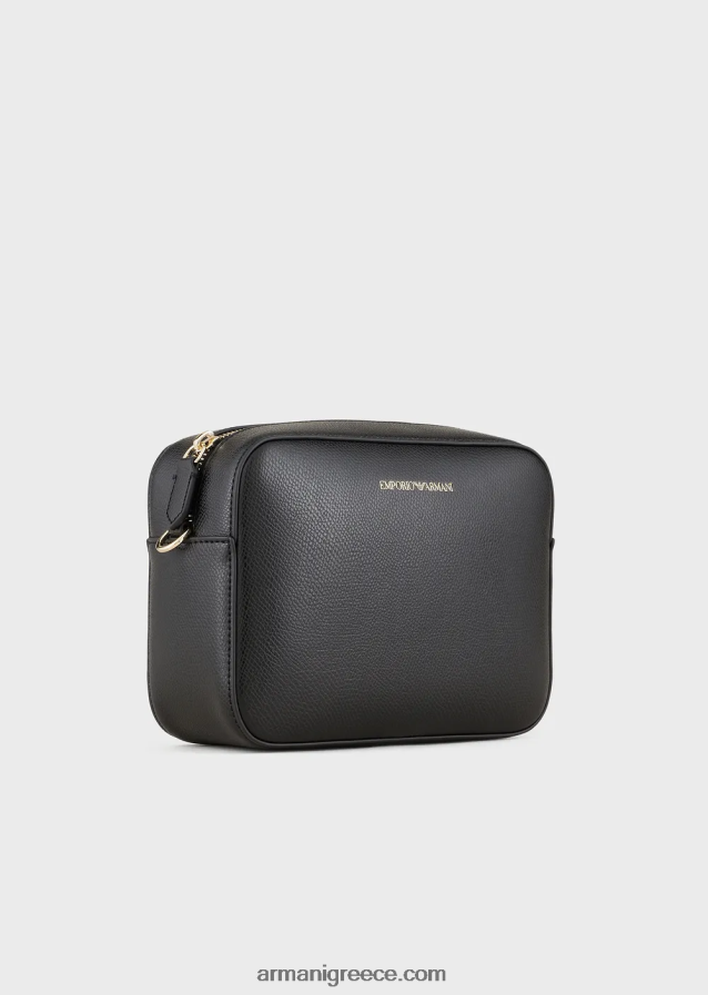 γυναίκες Armani Δερμάτινη θήκη κάμερας palmellato με λουράκι ώμου 4046R6629 μαύρο λογότυπο