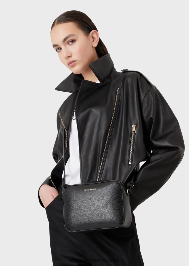γυναίκες Armani Δερμάτινη θήκη κάμερας palmellato με λουράκι ώμου 4046R6629 μαύρο λογότυπο