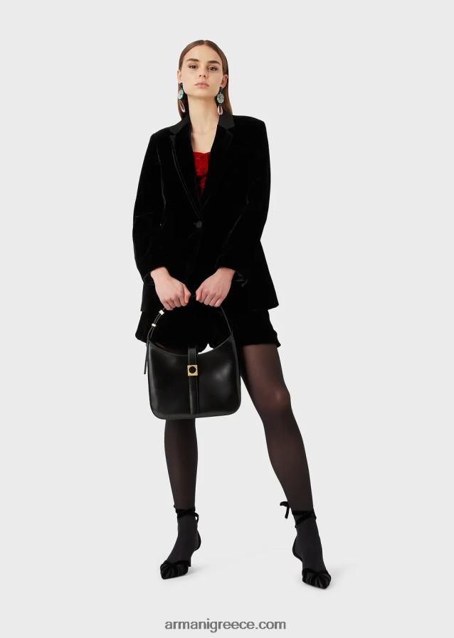 γυναίκες Armani τσάντα hobo από βουρτσισμένο δέρμα 4046R6744 μαύρος