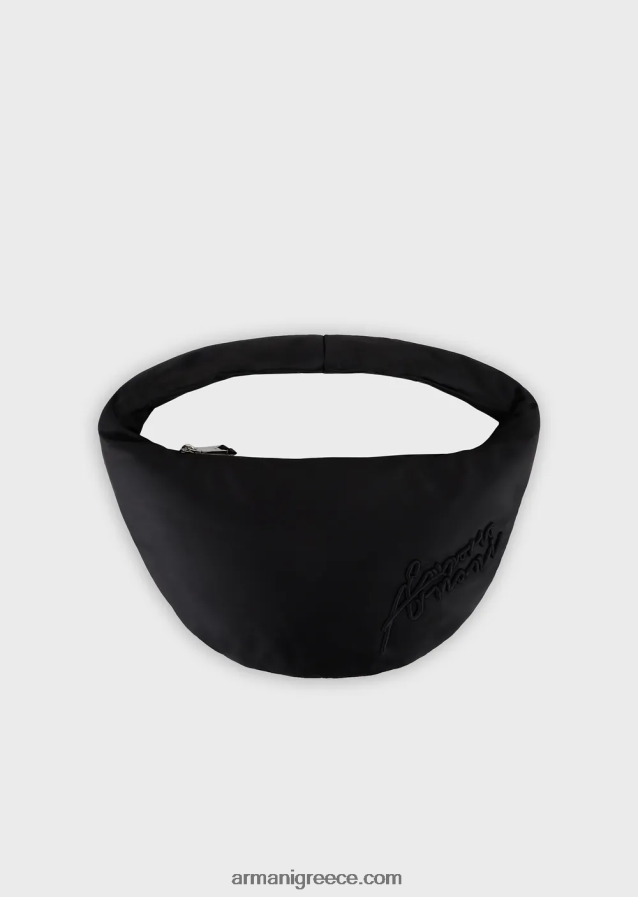 γυναίκες Armani δίχρωμη νάιλον τσάντα hobo με κέντημα υπογραφής 4046R6745 μαύρος