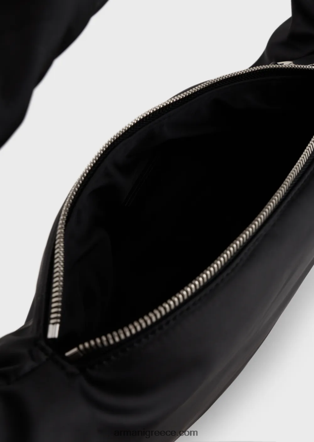 γυναίκες Armani δίχρωμη νάιλον τσάντα hobo με κέντημα υπογραφής 4046R6745 μαύρος