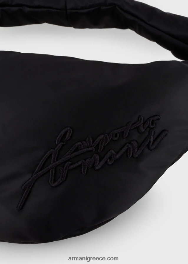 γυναίκες Armani δίχρωμη νάιλον τσάντα hobo με κέντημα υπογραφής 4046R6745 μαύρος