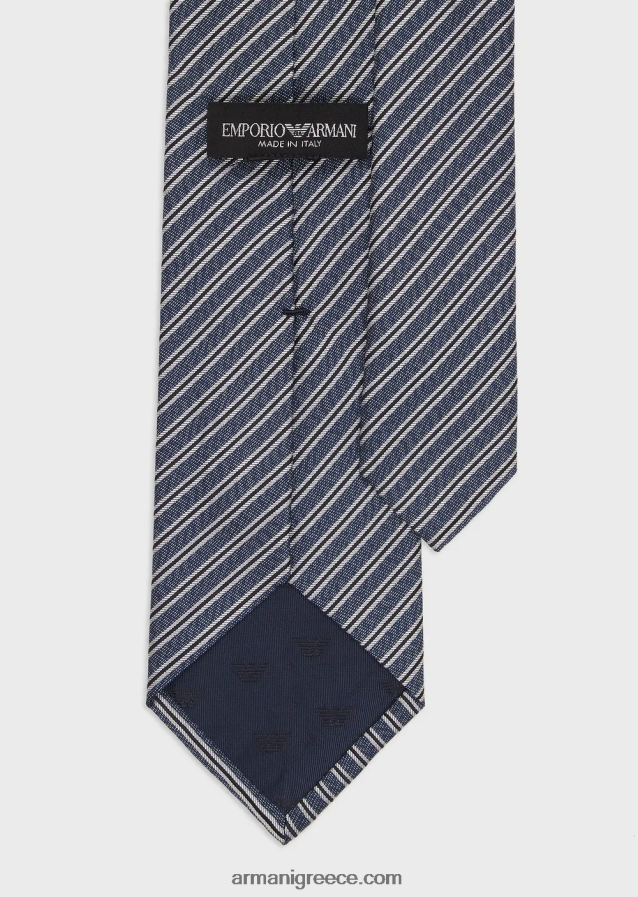 άνδρες Armani ριγέ ζακάρ γραβάτα από καθαρό μετάξι 4046R62146 μπλε