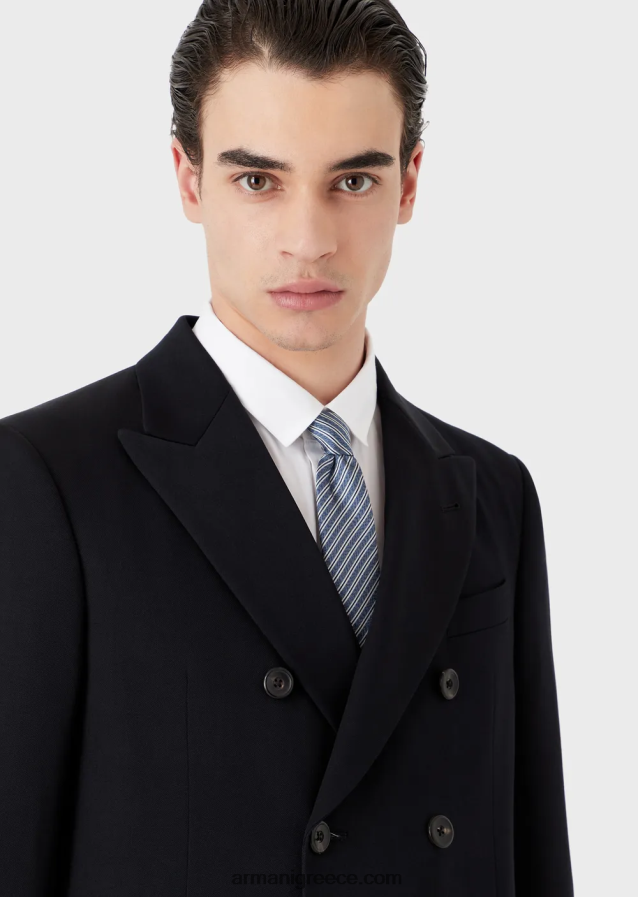 άνδρες Armani ριγέ ζακάρ γραβάτα από καθαρό μετάξι 4046R62146 μπλε