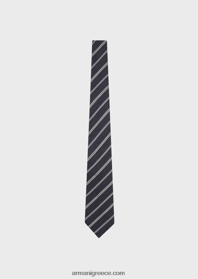 άνδρες Armani ριγέ ζακάρ γραβάτα από καθαρό μετάξι 4046R62148 σκούρο γκρίζο
