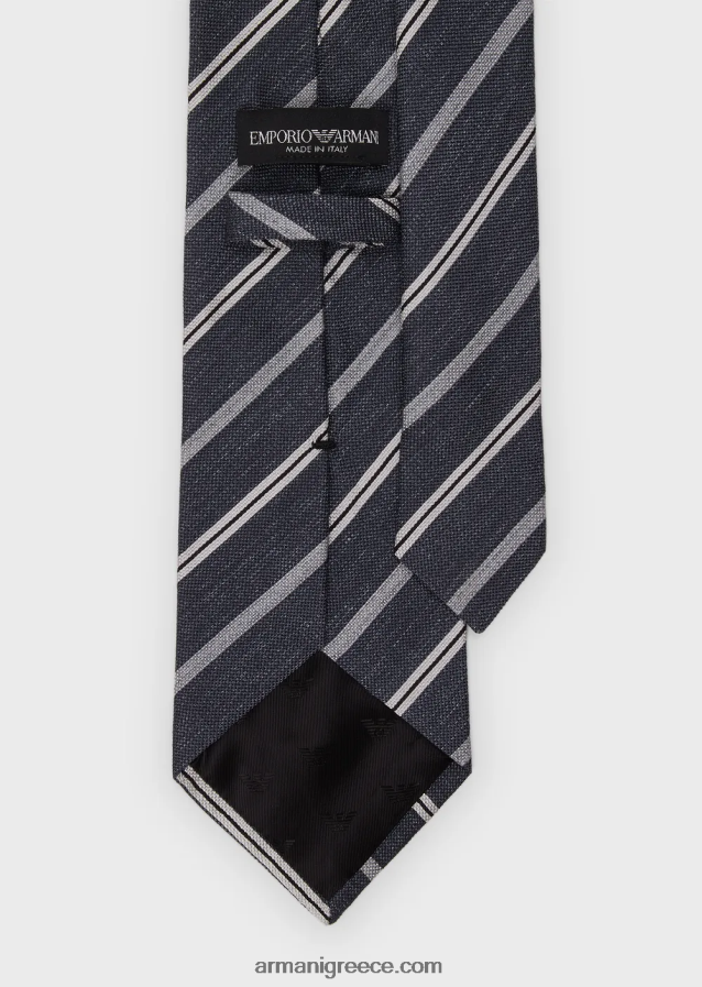 άνδρες Armani ριγέ ζακάρ γραβάτα από καθαρό μετάξι 4046R62148 σκούρο γκρίζο
