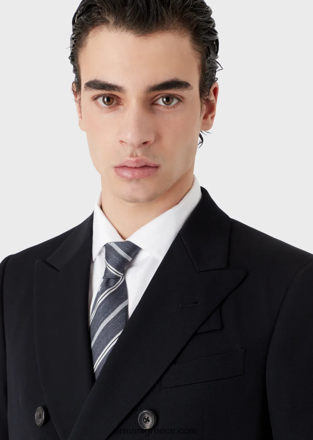 άνδρες Armani ριγέ ζακάρ γραβάτα από καθαρό μετάξι 4046R62148 σκούρο γκρίζο