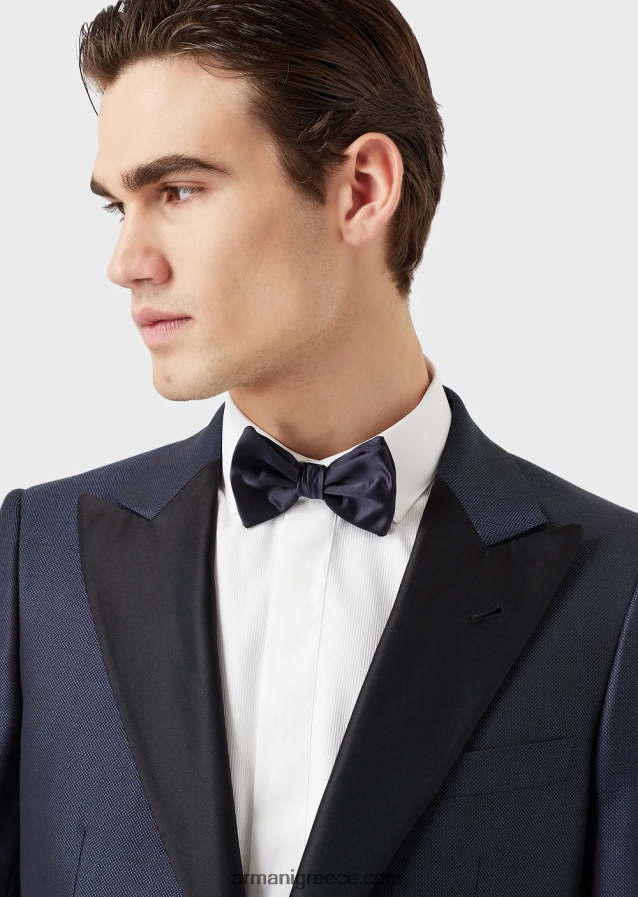 άνδρες Armani παπιγιόν από καθαρό μεταξωτό με μικρομοτίβο ζακάρ 4046R62151 μεσάνυχτα μπλε