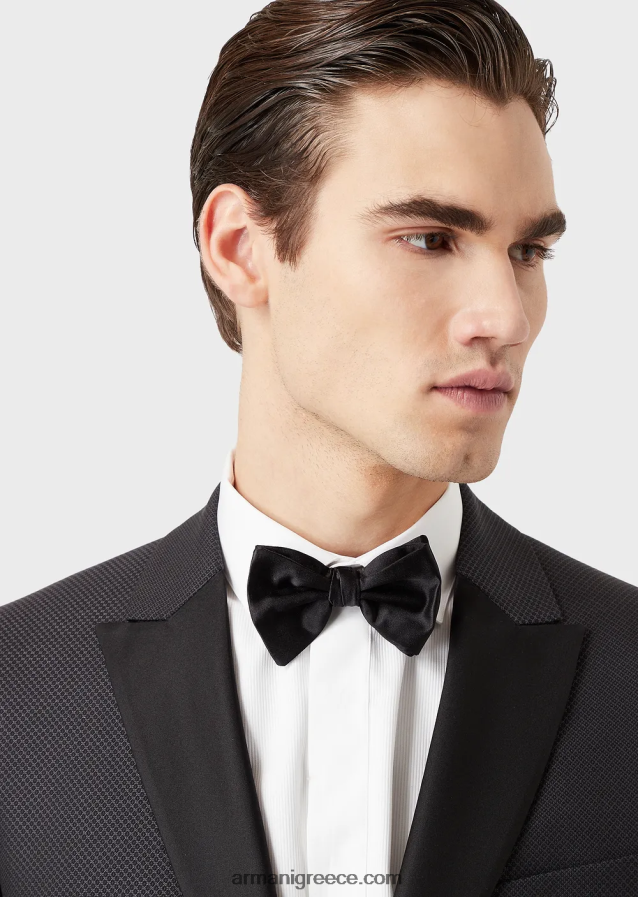 άνδρες Armani παπιγιόν από καθαρό μεταξωτό με μικρομοτίβο ζακάρ 4046R62152 μαύρος