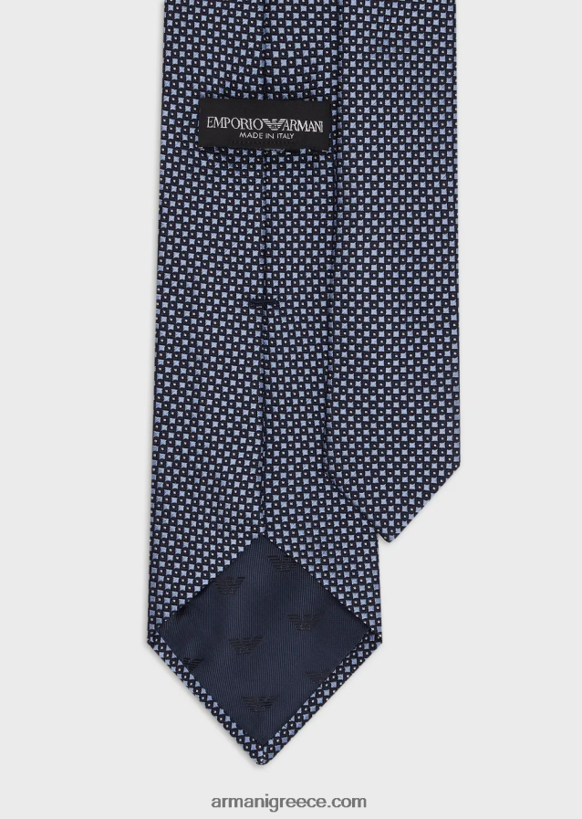 άνδρες Armani γραβάτα καθαρό μεταξωτό με ζακάρ μικρο-μοτίβο 4046R62154 μπλε