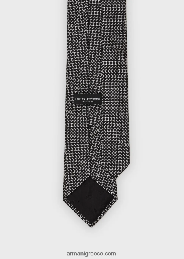 άνδρες Armani γραβάτα καθαρό μεταξωτό με ζακάρ μικρο-μοτίβο 4046R62155 μαύρος