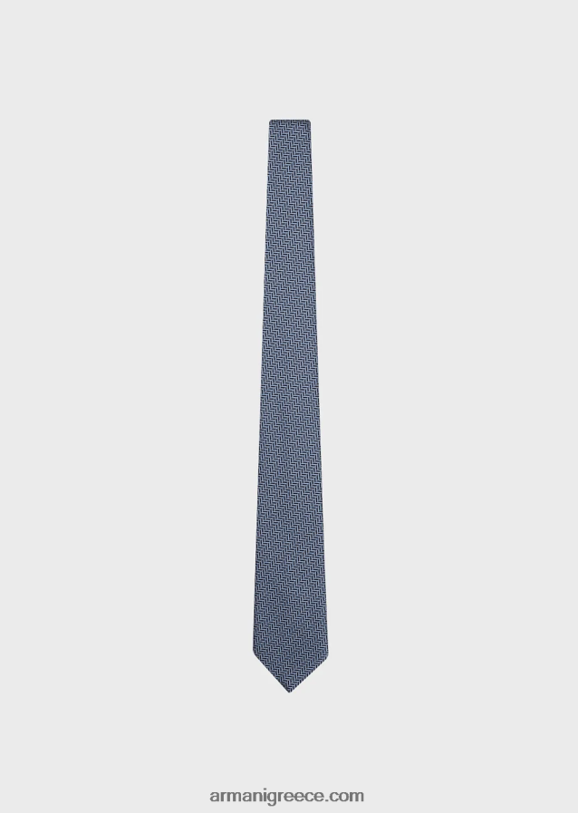 άνδρες Armani δένουν σε δίχρωμο ψαροκόκκαλο από καθαρό μεταξωτό ζακάρ 4046R62160 γαλανός