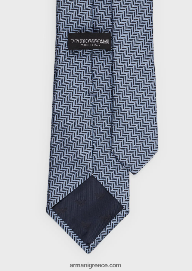 άνδρες Armani δένουν σε δίχρωμο ψαροκόκκαλο από καθαρό μεταξωτό ζακάρ 4046R62160 γαλανός