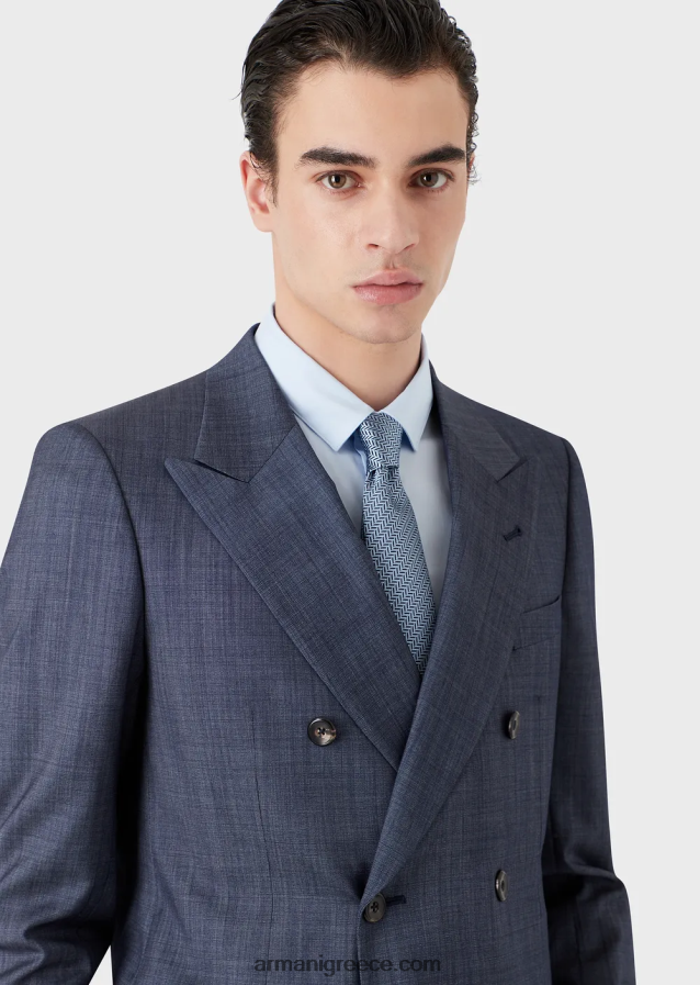 άνδρες Armani δένουν σε δίχρωμο ψαροκόκκαλο από καθαρό μεταξωτό ζακάρ 4046R62160 γαλανός