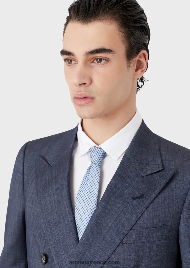 άνδρες Armani γραβάτα καθαρό μεταξωτό με ζακάρ μικρο-μοτίβο 4046R62166 γαλανός