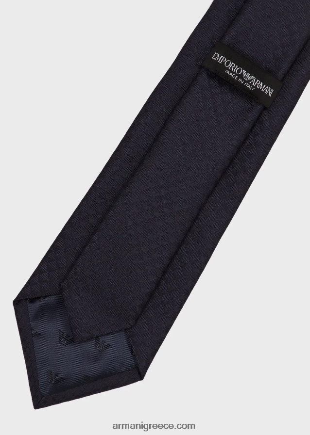 άνδρες Armani γραβάτα καθαρό μεταξωτό με μονόγραμμα ζακάρ 4046R62167 μεσάνυχτα μπλε