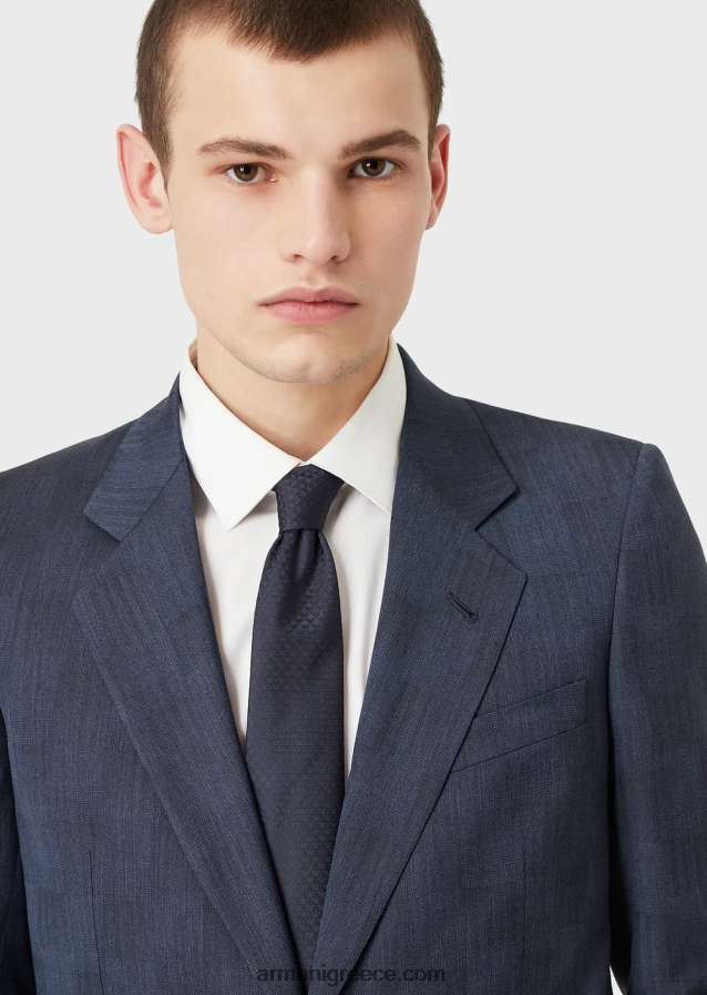 άνδρες Armani γραβάτα καθαρό μεταξωτό με μονόγραμμα ζακάρ 4046R62167 μεσάνυχτα μπλε