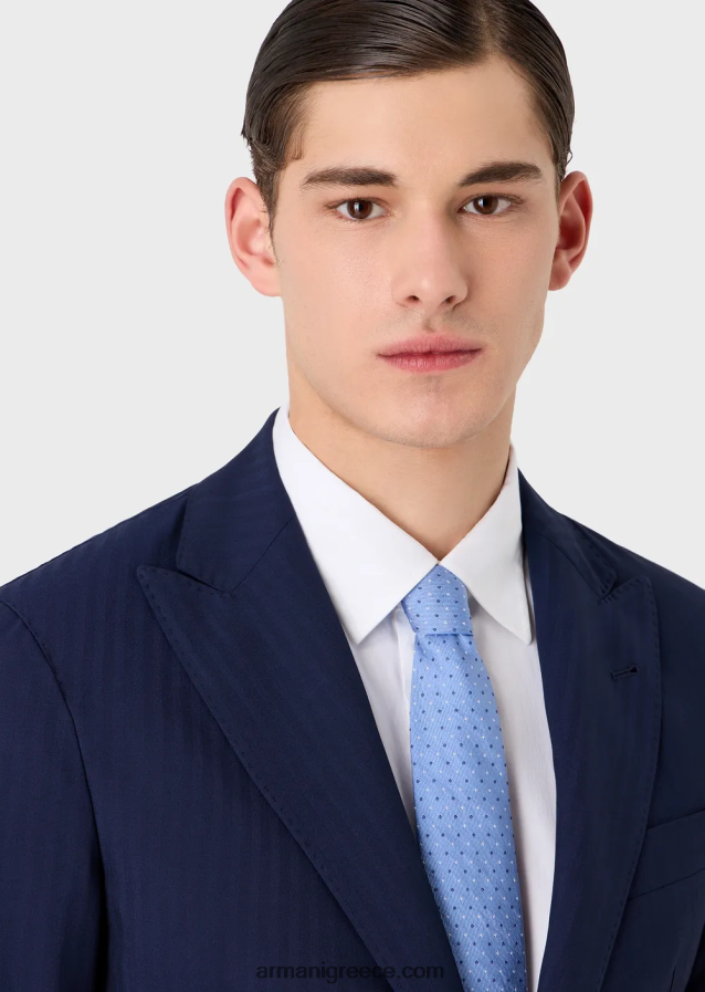 άνδρες Armani γραβάτα ζακάρ με ζαρωμένο αποτέλεσμα με μετάξι 4046R62170 μπλε