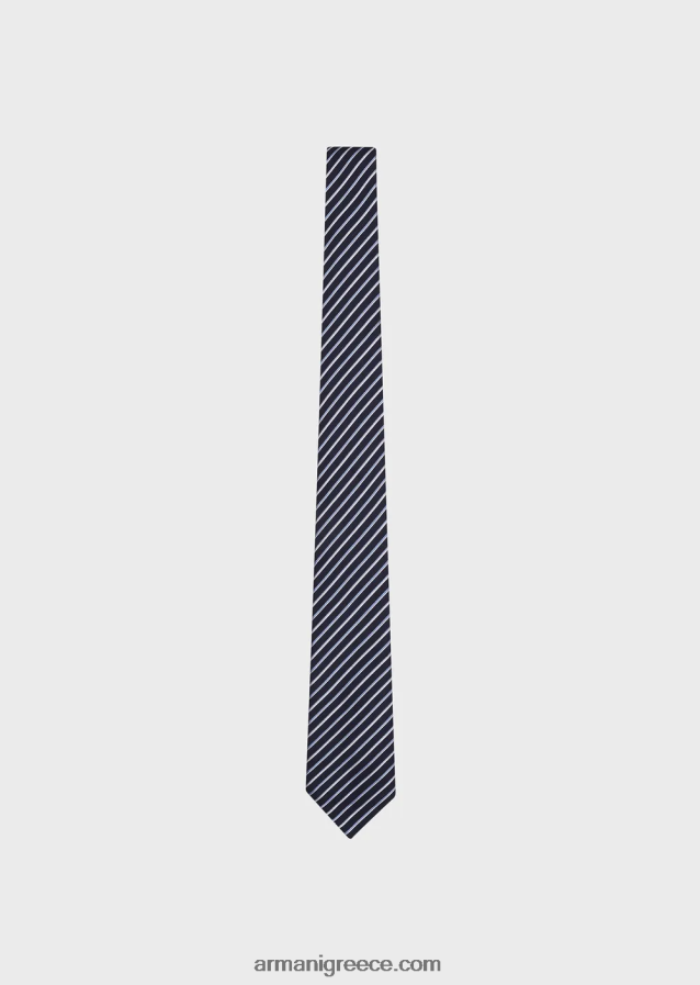 άνδρες Armani ζακάρ γραβάτα από μετάξι και λινό 4046R62171 μεσάνυχτα μπλε