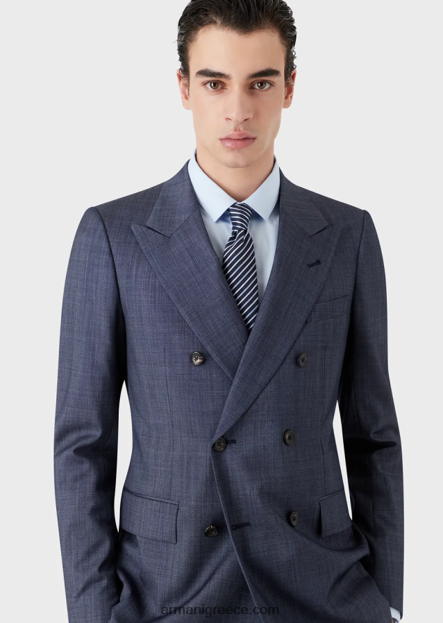 άνδρες Armani ζακάρ γραβάτα από μετάξι και λινό 4046R62171 μεσάνυχτα μπλε