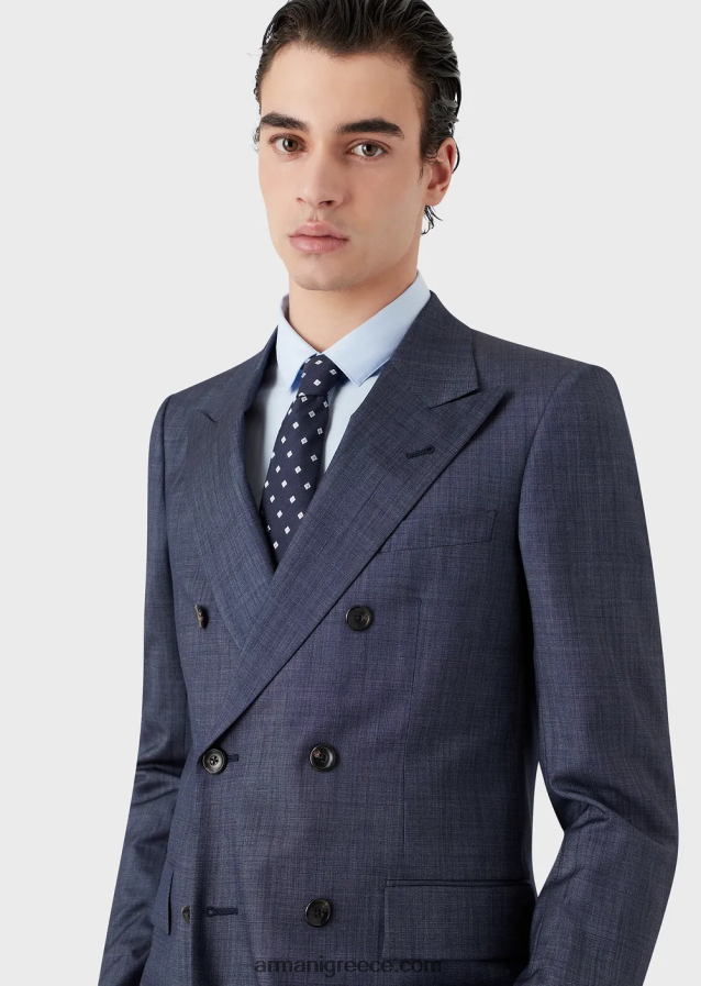 άνδρες Armani ζακάρ γραβάτα από μετάξι και λινό 4046R62172 μπλε