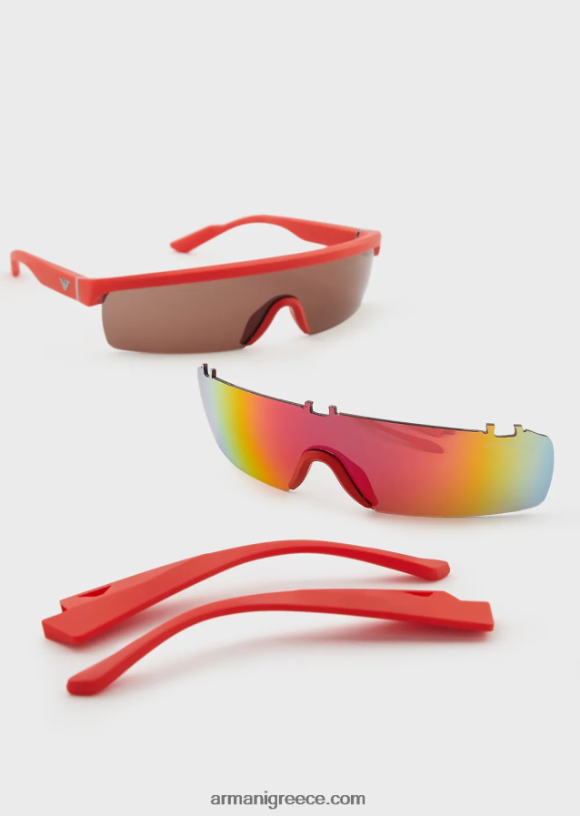 άνδρες Armani ορθογώνια γυαλιά ηλίου με εναλλάξιμους φακούς 4046R62276 πορτοκάλι