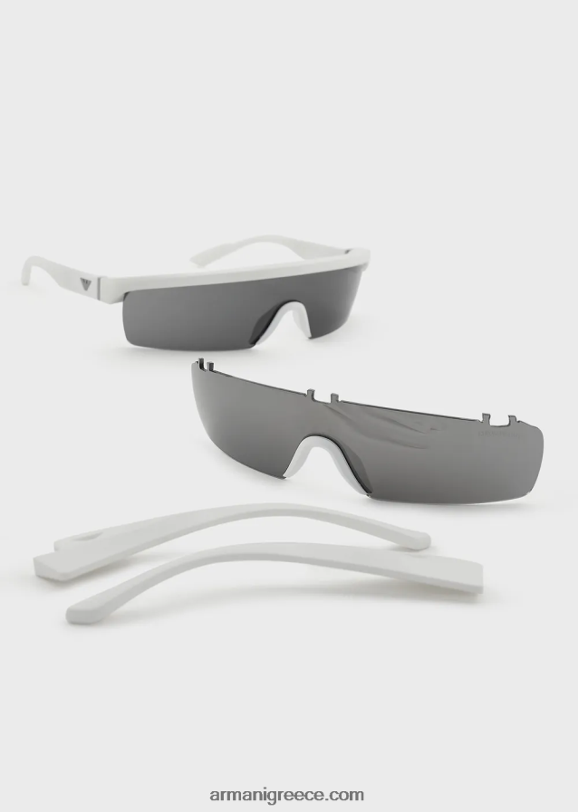 άνδρες Armani ορθογώνια γυαλιά ηλίου με εναλλάξιμους φακούς 4046R62299 άσπρο