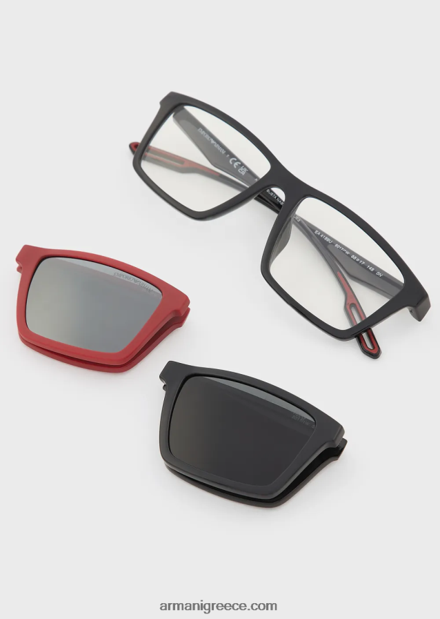 άνδρες Armani ορθογώνια γυαλιά ηλίου με εναλλάξιμους φακούς 4046R62325 μαύρος