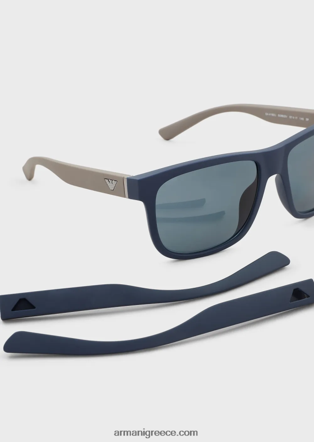 άνδρες Armani ορθογώνια γυαλιά ηλίου με εναλλάξιμους κροτάφους 4046R62330 σκούρο μπλε