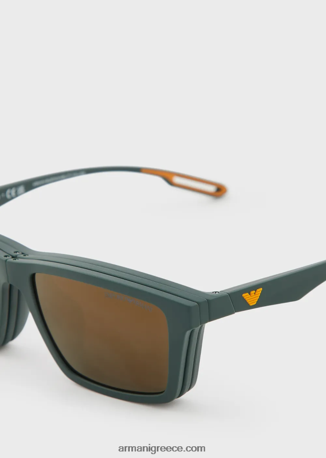 άνδρες Armani ορθογώνια γυαλιά ηλίου με εναλλάξιμους φακούς 4046R62339 πράσινο του δάσους