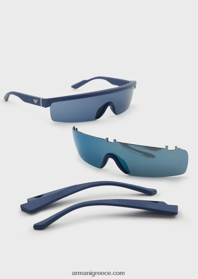 άνδρες Armani ορθογώνια γυαλιά ηλίου με εναλλάξιμους φακούς 4046R62349 μπλε
