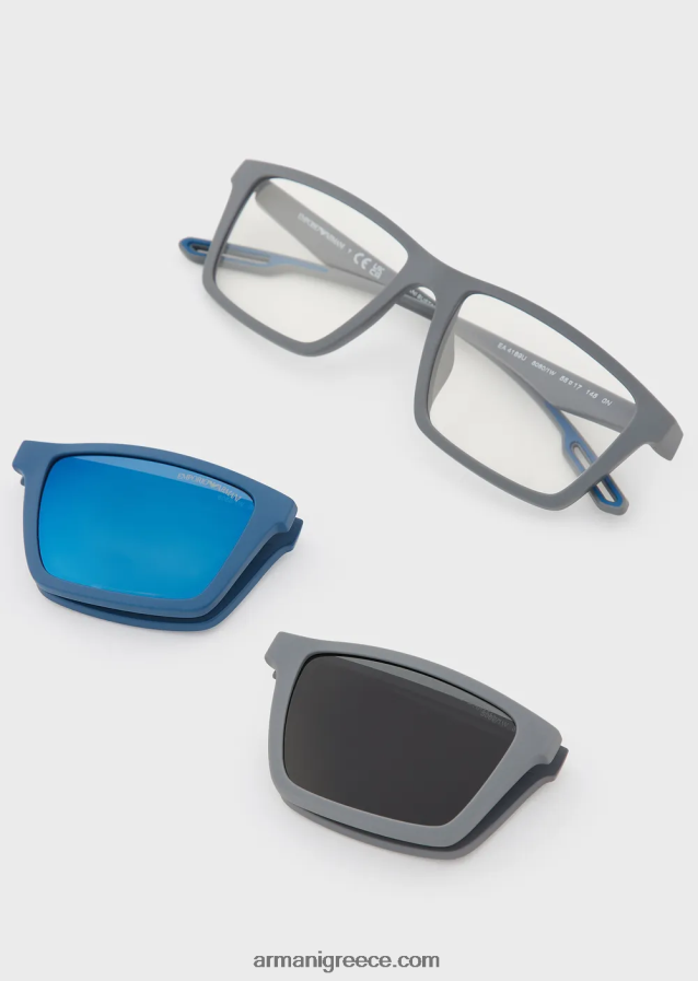 άνδρες Armani ορθογώνια γυαλιά ηλίου με εναλλάξιμους φακούς 4046R62355 γκρί