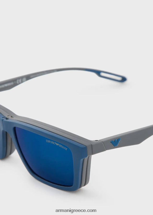 άνδρες Armani ορθογώνια γυαλιά ηλίου με εναλλάξιμους φακούς 4046R62355 γκρί