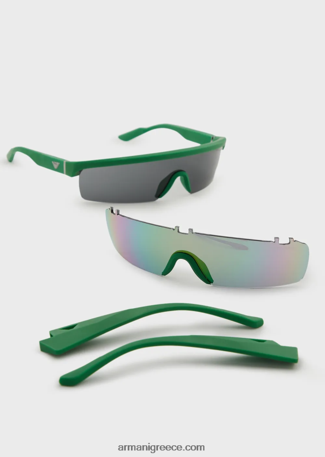 άνδρες Armani ορθογώνια γυαλιά ηλίου με εναλλάξιμους φακούς 4046R62362 πράσινος