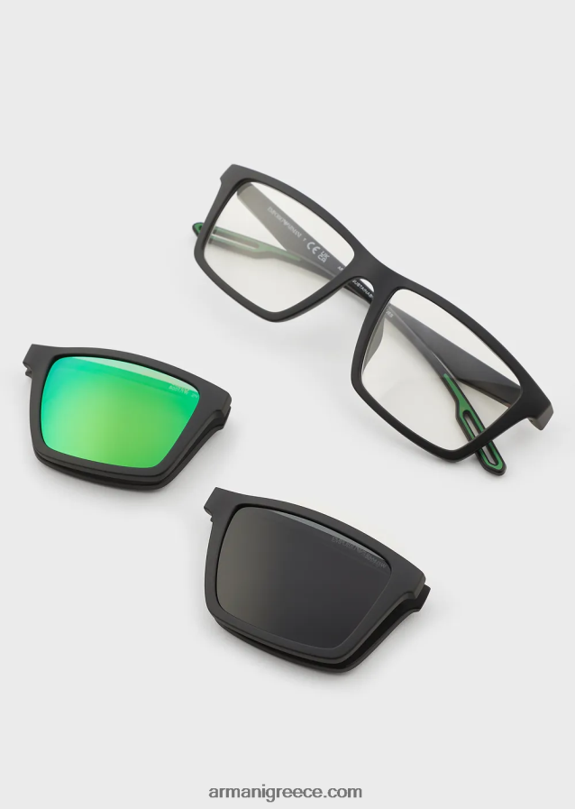 άνδρες Armani ορθογώνια γυαλιά ηλίου με εναλλάξιμους φακούς 4046R62363 μαύρος