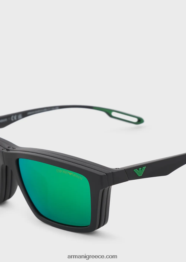 άνδρες Armani ορθογώνια γυαλιά ηλίου με εναλλάξιμους φακούς 4046R62363 μαύρος