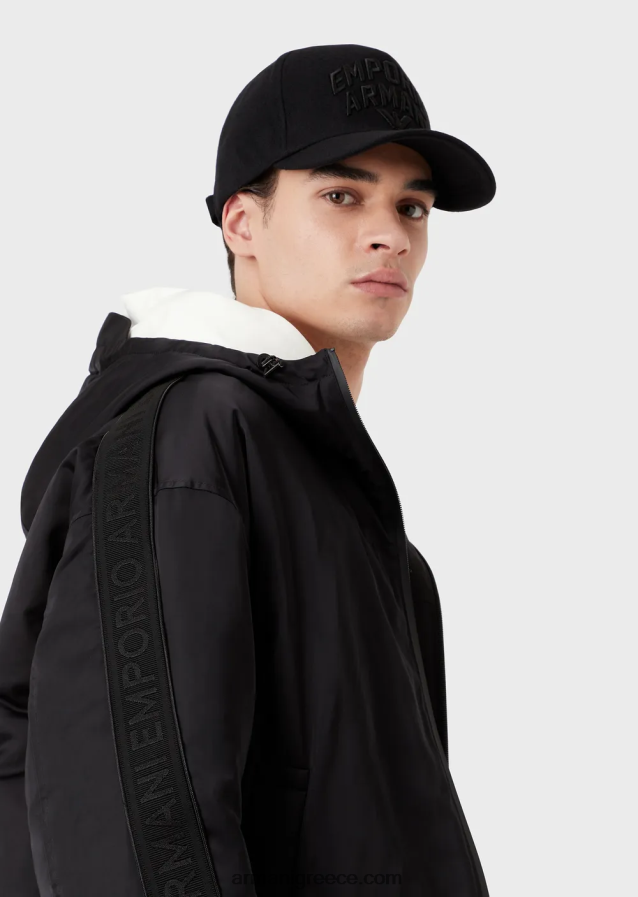άνδρες Armani καπέλο μπέιζμπολ με ανάγλυφα κεντημένα γράμματα 4046R62033 μαύρος