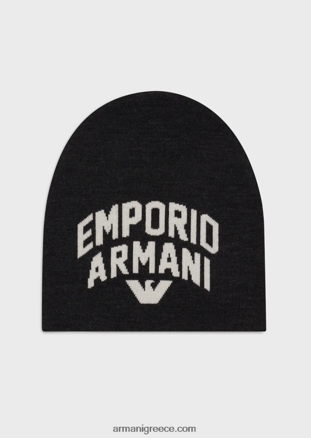 άνδρες Armani Μάλλινη μπανιέ με ζακάρ γράμματα 4046R62036 σκούρο γκρίζο