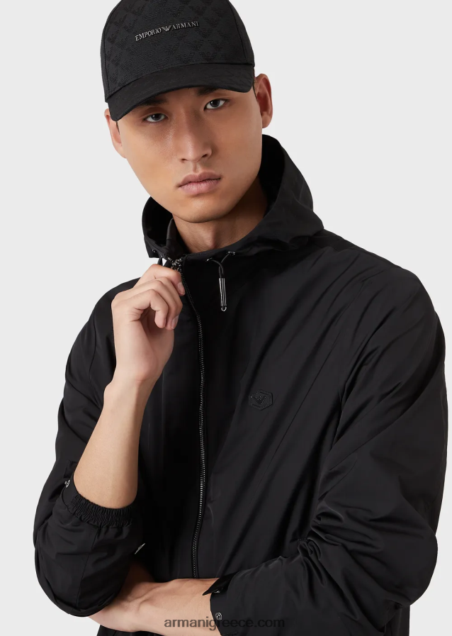 άνδρες Armani υφασμάτινο καπέλο μπέιζμπολ με μονόγραμμα ζακάρ 4046R62042 μαύρος