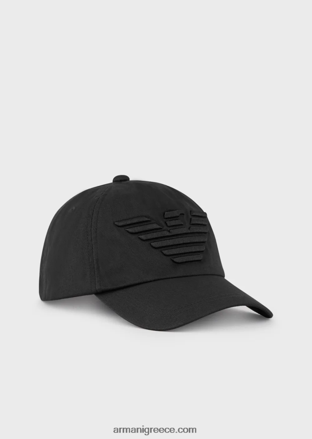 άνδρες Armani Καπέλο του μπέιζμπολ με κεντημένο υπερμεγέθη αετό 4046R62045 μαύρος