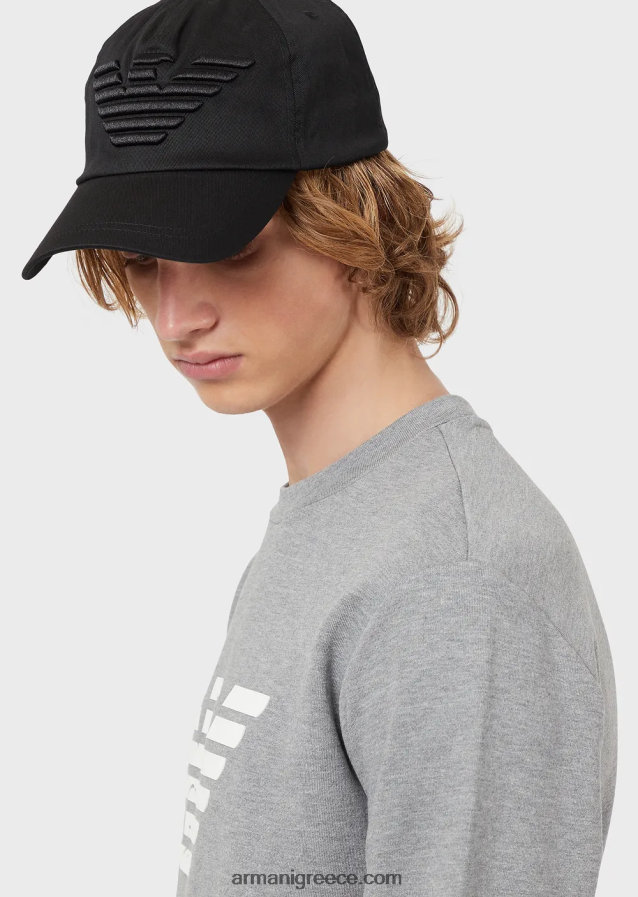 άνδρες Armani Καπέλο του μπέιζμπολ με κεντημένο υπερμεγέθη αετό 4046R62045 μαύρος