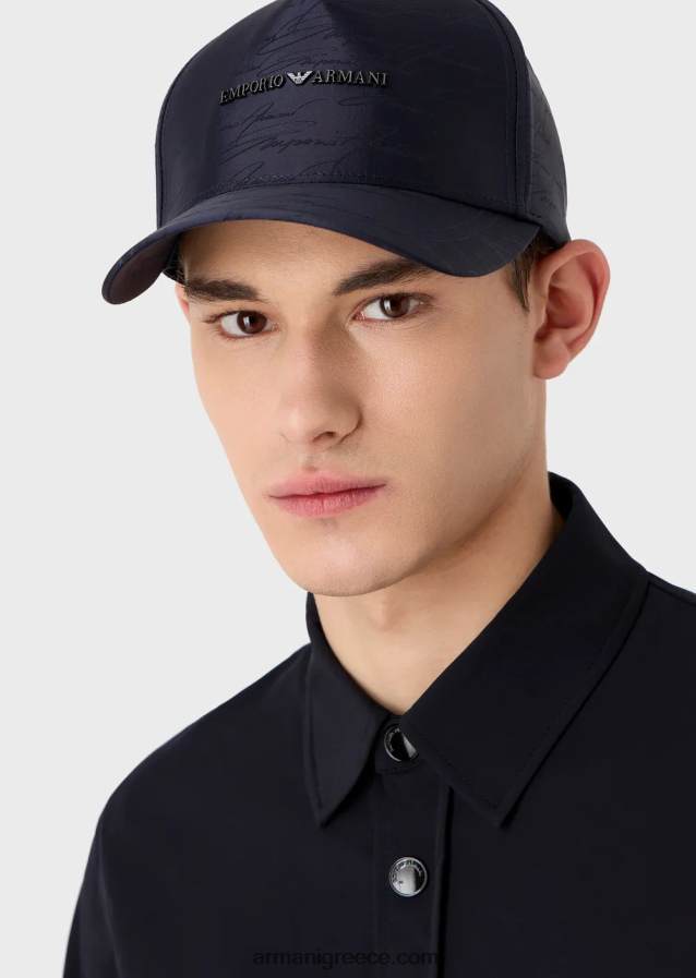 άνδρες Armani καπέλο μπέιζμπολ από νάιλον ζακάρ με λογότυπο παντού 4046R62050