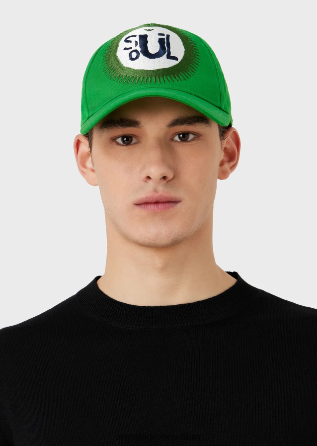 άνδρες Armani βιώσιμη συλλογή καπέλο μπέιζμπολ από οργανικό βαμβάκι με μεγάλο κέντημα 4046R62058