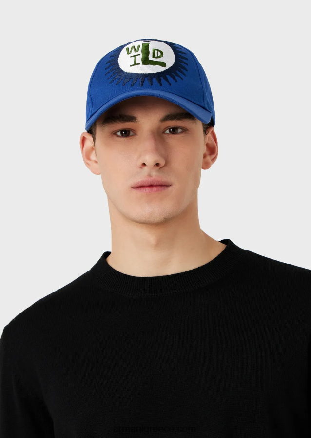 άνδρες Armani βιώσιμη συλλογή καπέλο μπέιζμπολ από οργανικό βαμβάκι με μεγάλο κέντημα 4046R62059