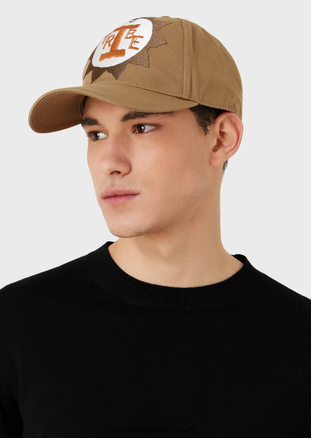 άνδρες Armani βιώσιμη συλλογή καπέλο μπέιζμπολ από οργανικό βαμβάκι με μεγάλο κέντημα 4046R62060