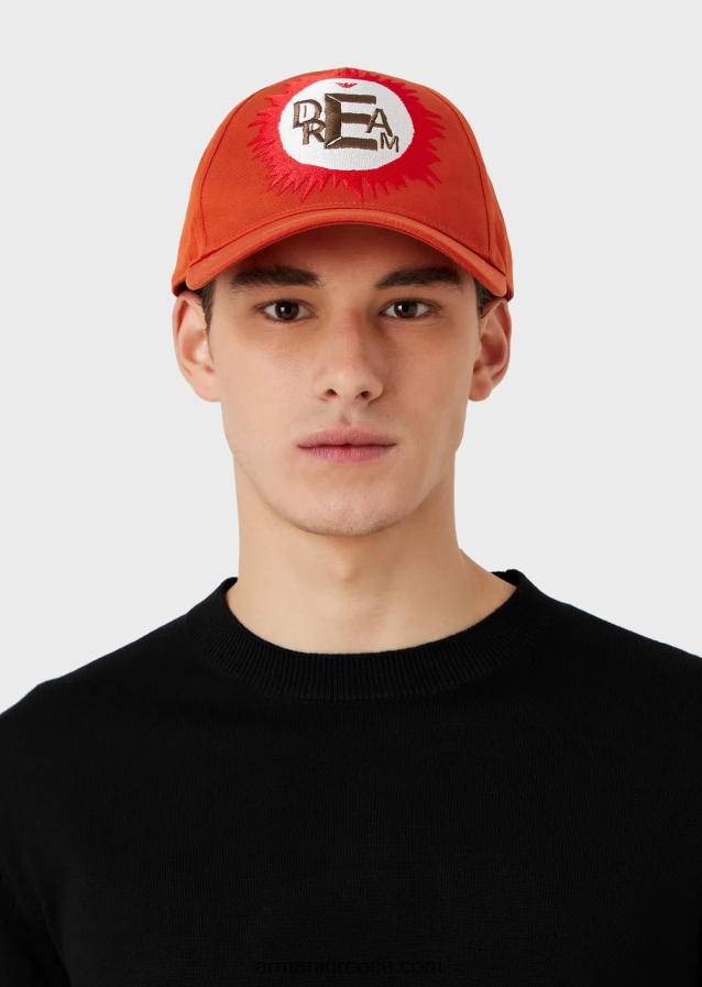 άνδρες Armani βιώσιμη συλλογή καπέλο μπέιζμπολ από οργανικό βαμβάκι με μεγάλο κέντημα 4046R62061
