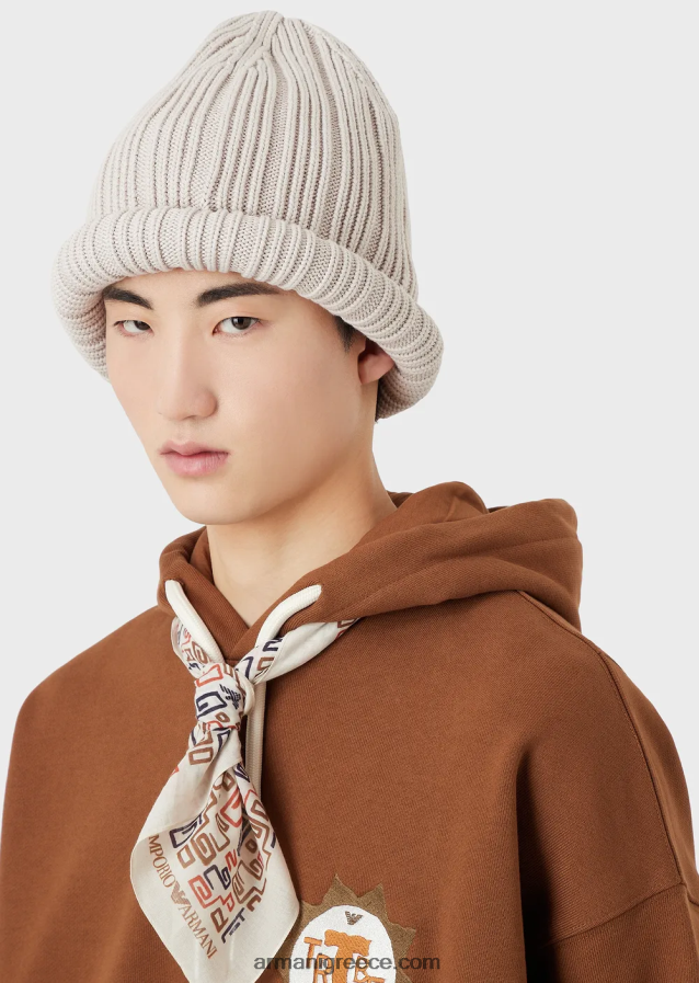 άνδρες Armani βιώσιμη συλλογή από οργανικό βαμβάκι με ραβδώσεις με γυρισμένο γείσο 4046R62063